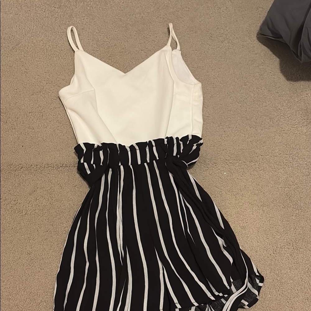 Francesca's Collections Black and White Striped Romper